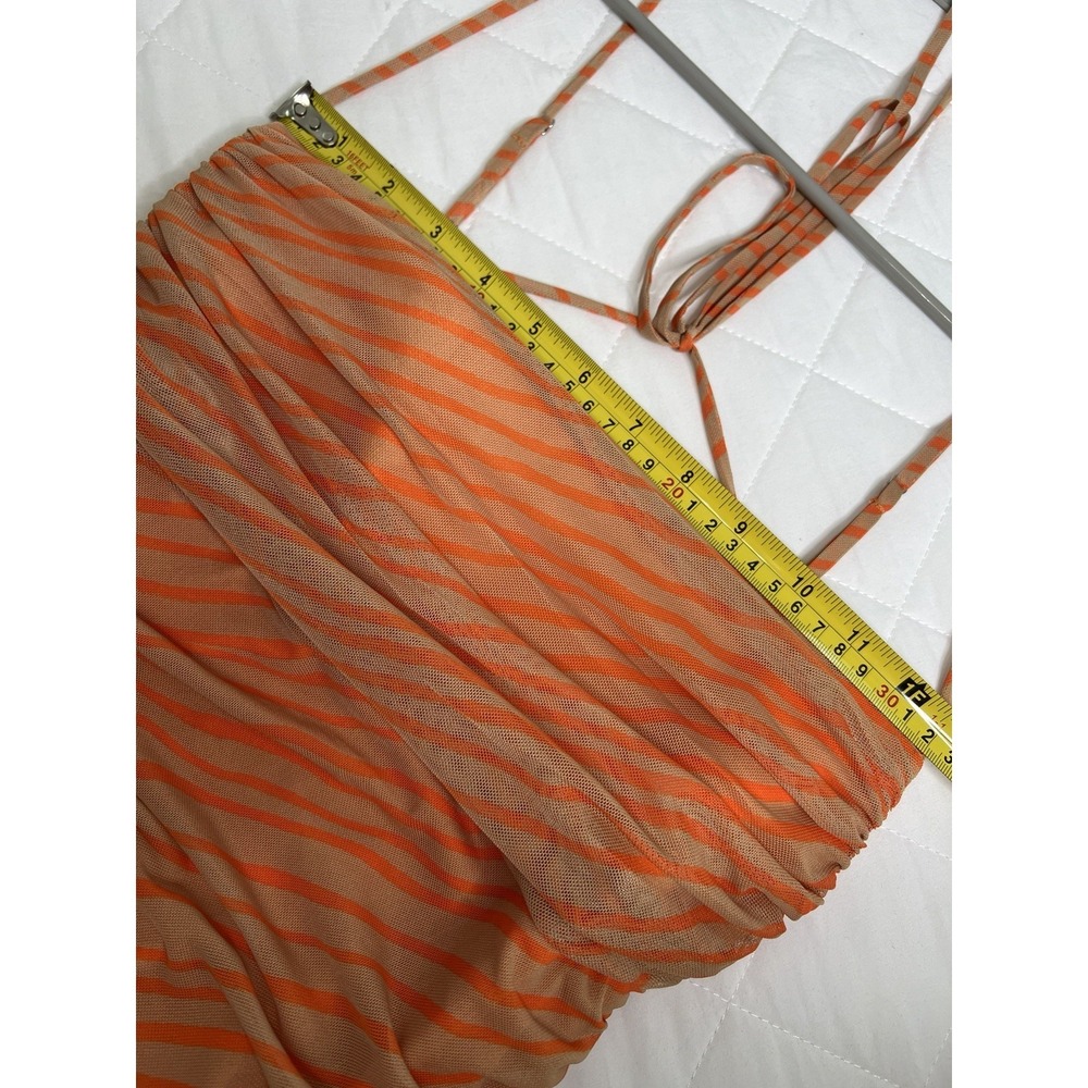 ZARA Orange Striped Mesh Cowl Neck Maxi Dress Sheer Y2K Vacation Resort Party M - Picture 5 of 6